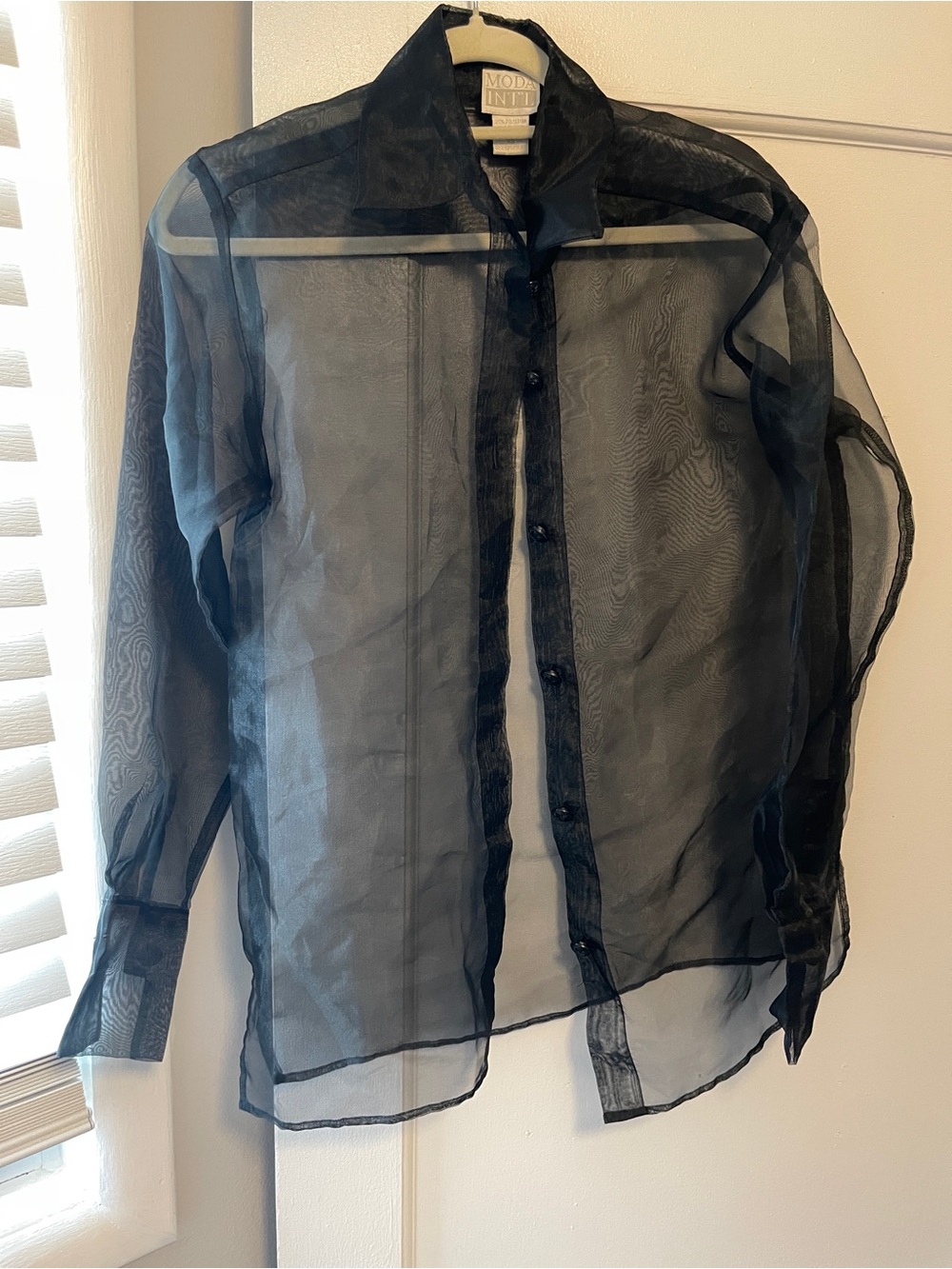 Moda International Oversized Black Sheer Button-Down Blouse